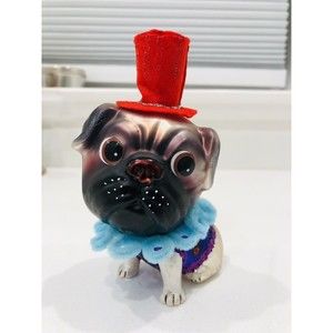Pug in the Red Hat Glass Christmas Ornament
